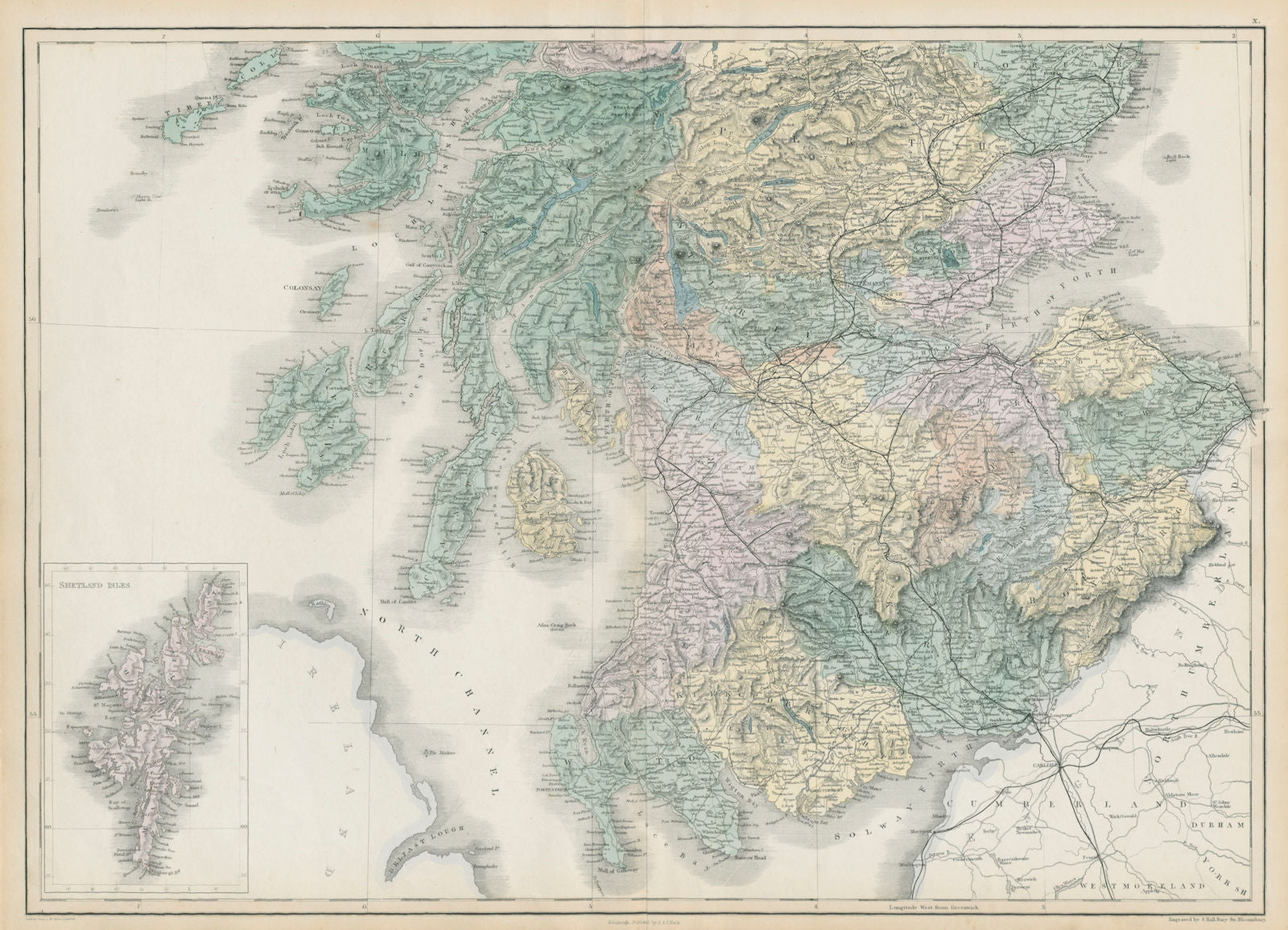 Scotland. South sheet. Central & southern. SIDNEY HALL 1856 old antique map